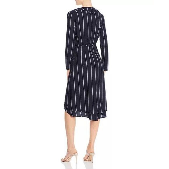 Rails Priya Navy Blue Metallic Stripe Ruffle Wrap Midi Dress Sz L Party Classic - Picture 6 of 16